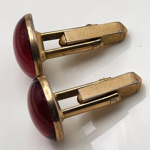 Antique Vintage Swank Gold Red Cufflinks Cuff Links - Picture 3 of 6